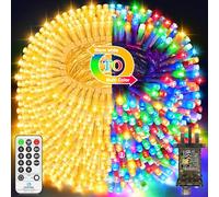 98 FT 300 LED Outdoor Fairy Lights Plug In Christmas Lights Color Changing String Lights Waterproof 11 Modes Timer for Outside House Tree Garden Wedding Party Decorations-Warm White to Multicolored