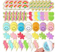 98 Pcs Self Adhesive Chenille Patches Cute Chenille Embroidered Patches Colorful Heart Lightning Rainbow Patches Applique for Clothing Fabric Jackets DIY Mobile Phone Backpacks Hat (Cute Style)