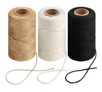 984 Ft Twine String, Natural Jute Twine, 2mm White Cotton Rope, 10ply Black Cotton for Crafts, Art, Gardening Plants, Gift Wrapping, Decoration, Packing String Bulk(3 Rolls)