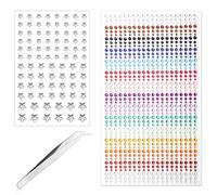986pcs Self-Adhesive Face Rhinestones, 3/4/5mm Round Rainbow Face Gemstones with 6/8/10mm Silver Star Eye Gems Glitter Hair Jewels Stickers for Makeup Nail Body Women Girls