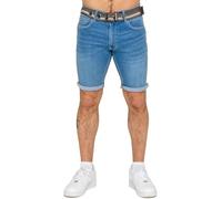 989Zé ENZO Denim Shorts Mens Stretch Belted Turn Up Knee Length Casual Fit Summer Holiday Short with Belt EZS648 Light Blue 36 & EZBELTS408 Grey L