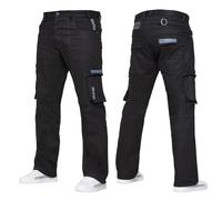 989Zé ENZO Mens Cargo Combat Jeans Casual Cotton Denim Straight Leg Pants Trousers Black 42W / 30L