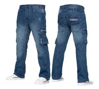 989Zé ENZO Mens Cargo Combat Jeans Casual Cotton Denim Straight Leg Pants Trousers Blue 36W / 32L