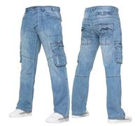 989Zé ENZO Mens Cargo Combat Jeans Casual Cotton Denim Straight Leg Pants Trousers Light Blue 42W / 30L