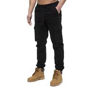 989Zé ENZO Mens Cargo Combat Jeans Elasticated Waist Cuffed Trousers Joggers EZ427 Black 32
