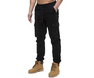 989Zé ENZO Mens Cargo Combat Jeans Elasticated Waist Cuffed Trousers Joggers EZ427 Black 34