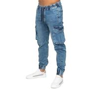 989Zé ENZO Mens Cargo Combat Jeans Elasticated Waist Cuffed Trousers Joggers (UK, Numeric, 40, Regular, Regular, Blue)