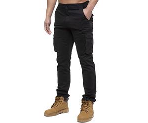 989Zé ENZO Mens Cargo Combat Pants Straight Leg Regular Fit Chino Trousers EZ425 BLK 32W / 34L