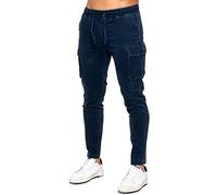 989Zé ENZO Mens Cargo Jeans Elasticated Trousers Casual Cotton Regular Fit Combat Pants EZ612 Trouser Navy L