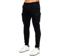 989Zé ENZO Mens Cargo Jeans Elasticated Trousers Casual Cotton Regular Fit Combat Pants EZ612 Trouser Black L