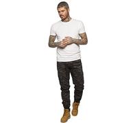 989Zé ENZO Mens Cargo Trousers Elasticated Waist Camo Combat Pants Military Joggers EZ409 Dark Khaki 30W / 32L