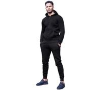 989Zé ENZO Mens Full Tracksuit Set Long Sleeve Zip Up Hoodie Jacket Sweatshirt and Casual Fleece Sweatpants Joggers HD577 + JG579 TRACKSUIT BLACK L