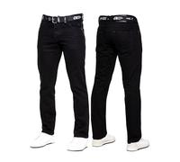 989Zé ENZO Mens Jeans Classic Straight Leg Casual Cotton Regular Fit Denim Pants Free Belt EZ384 Black 42W / 30L