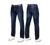 989Zé ENZO Mens Jeans Classic Straight Leg Casual Cotton Regular Fit Denim Pants Free Belt EZ384 Dark Blue 42W / 30L