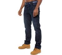 989Zé ENZO Mens Straight Leg Jeans Trousers Regular Fit Denim Pants Free Belt EZ384 Dark Blue 30W / 34L