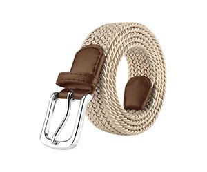 989Zé ENZO Mens Stretch Belts Ladies Elasticated Woven Adjustable Braided Metal Buckle Belt (Beige, S/M)