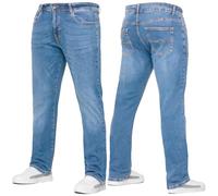 989Zé ENZO Mens Stretch Straight Leg Regular Fit Casual Cotton Classic 5 Pocket Basic Zipper Denim Jeans KZ127 Light Blue 32W / 30L