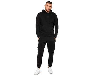 989Zé ENZO Mens Tracksuit Hooded Fleece Sweatshirt Overhead Hoodie Pullover Casual Fleece Cargo Combat Joggers Sweatpants Set EZHD600 & EZJGC599 BLACK L