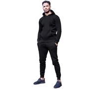 989Zé ENZO Mens Tracksuit Long Sleeve Pullover Overhead Hoodie and Casual Cotton Fleece Joggers Pants Set HD578 + JG579 TRACKSUIT BLK 2XL