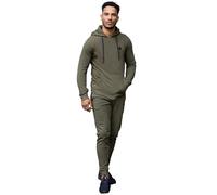 989Zé ENZO Mens Tracksuit Long Sleeve Pullover Overhead Hoodie and Casual Cotton Fleece Joggers Pants Set HD578 + JG579 TRACKSUIT KHAKI 2XL