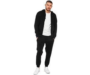 989Zé ENZO Mens Tracksuit Set Long Sleeve Essential Casual Zip Up Hoodie and Regular Fit Cuffed Sweatpants Joggers EZHDZ601 & EZJG598 BLACK XL