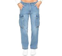 989Zé ENZO Womens Cargo Jeans Casual Cotton Regular Fit Straight Leg Denim Pants EZL644 Jeans Light Blue L