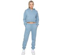 989Zé ENZO Womens Long Sleeve Cropped Hoodie Jogger Tracksuit Set Hoody & Sweatpants (UK, Alpha, L, Regular, Regular, Blue With Zip)