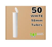 98MM White Doob Tubes | 50 Pack | Waterproof Airtight and Smell Proof Vial Container | Child Resistant with Squeeze Pop Tops | BPA-Free | Ideal for Storing Pre Rolled Raw Cones