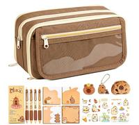 98Pcs Capybara Stationery Set, Practical Pencil Case with Large Capacity & Multi-Layer, Capy Pens, Notepad, Soft Toy, Stickers, Brooch and Keyring, Capybaras Gifts for Students Stationery Supplies