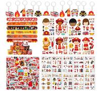 98Pcs Firefighter Party Favors for Kids, Fire Truck Themed Birthday Supplies Decorations Include Slap Bracelets, Keychains, Make a Firefighter Stickers, Temporary Tattoos and Vinyl Stickers