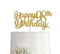 98th Birthday Cake Topper, Gold Glitter Cheers To 98 Years Party Decoration, Supply