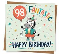 98th Birthday Card, 98th Birthday Card for Her or Him, Funny Zebra Design with Happy Message, Age 98 Celebration