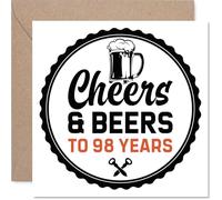 98th Birthday Cards for Men - Cheers & Beers - Happy Birthday Card for 98 Year Old Man Grandpa Great Grandad Grandad Uncle, 145mm Bday Greeting Cards