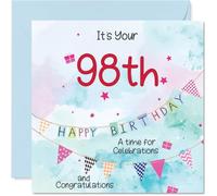 98th Birthday Cards for Men - Party Bunting - Happy Birthday Card for 98 Year Old Man Grandpa Great Grandad Grandad Uncle, 145mm Bday Greeting Cards