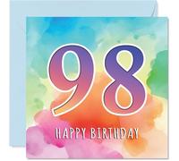 98th Birthday Cards for Men Women - Colourful Watercolour Age - Happy Birthday Card for 98 Year Old Man Woman Grandad Auntie Nanny Nan, 145mm Bday Greeting Cards