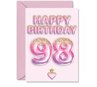98th Birthday Cards for Men Women - Pink & Purple Glitter Balloons - Happy Birthday Card for 98 Year Old Man Woman Grandad Auntie Nanny Nan, A5 Bday Greeting Cards