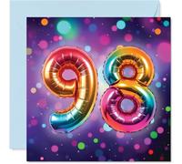 98th Birthday Cards for Men Women - Rainbow Foil Balloon - Happy Birthday Card for 98 Year Old Man Woman Nanny Nan Auntie Dad, 145mm Bday Greeting Cards