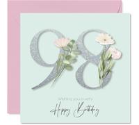 98th Birthday Cards for Women - Fancy Floral Flowers - Happy Birthday Card for 98 Year Old Woman Granny Nan Nanny Grandma, 145mm Bday Greeting Cards