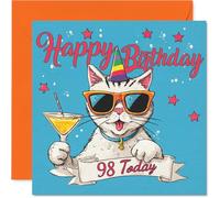 98th Birthday Cards for Women Men - Meowgical Day - Happy Birthday Card for 98 Year Old Woman Man Husband Wife Nanny Dad, 145mm Bday Greeting Cards