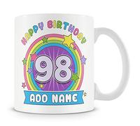 98th Birthday Gift - Personalised Mug/Cup - Add Name - Rainbow Badge Design