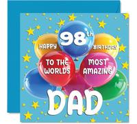 98th Dad Birthday Card - World's Most Amazing Dad - Happy 98th Birthday Card from Son Daughter, 145mm Age 98 Greeting Cards for Father Papa