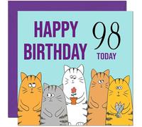 98th Happy Birthday Card - Cute Cats Birthday Card for 98 Year old Ninety Eight, Ninety Eighth