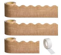 99 Feet Burlap Bulletin Board Border 3 Rolls Burlap Scalloped Borders Trim Decorative Classroom Bulletin Board Rolled Trim Farmhouse Decoration for Fall Back to School Classroom School Party Decor