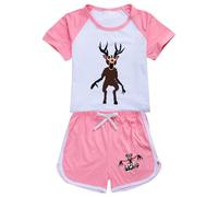 99 Nights In The Forest Tracksuits T Shirt and Shorts 2pcs Set Kid 99 Nights In The Forest Jogging Suit (pink,5-6years)