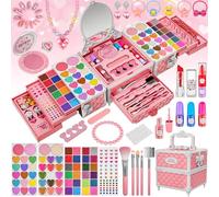 99 Pcs Kids Makeup Kit for Girls, Princess Toys Real Washable Cosmetics Set with Mirror, Hair Ties, Nails, Rings, Earrings, Necklace, Perfect for 3 4 5 6 7 8 Year Old Girls Birthday