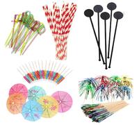 99 Piece Cocktail Party Decoration Drinks Accessory Pack With Umbrellas, Sparkle Sticks, Stirrers and Biodegradable Straws BBQ