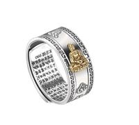 990 Sterling Silver Buddha Mantra Ring Feng Shui Rings for Wealth Lucky Buddhist Religious Jewelry Open Adjustable Ring
