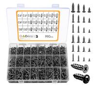 990pcs Self Tapping Screws Assortment Set, M3/M4/M5/M6 Stainless Steel Sheet Metal Screws, Phillips Drive Wood Screws Set for Deck Drywall Concrete Screws(500pcs Flat Head, 490pcs Round Head)