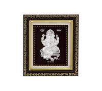 999 Pure Silver Ganesh ji Photo Frame for Home Temple Wall Table Decor (5.5" x 5" Inch)