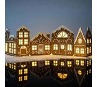 99cm Gingerbread Village Magic, Light Up Foldable Christmas Village Decor with Warm LED, Easy Setup Cardboard House Centerpieces for Table, Window Sill, Mantel (Gingerbread Brown)